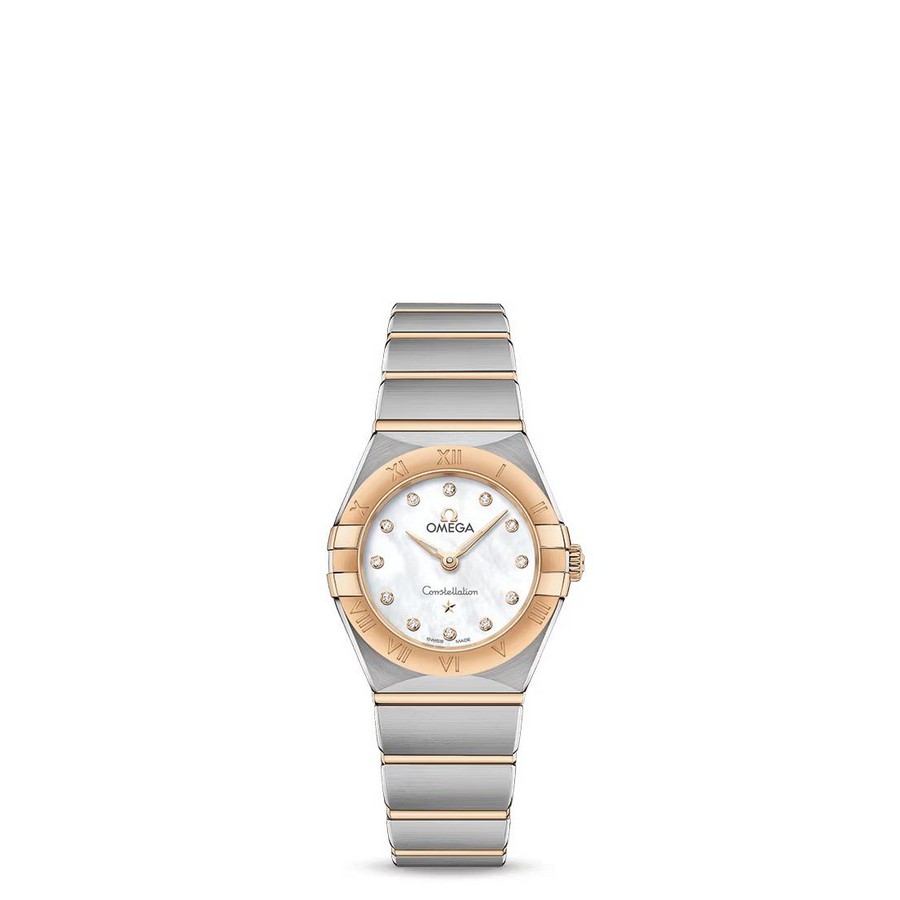 Đồng Hồ Omega Constellation Quartz 25 mm Nữ Trắng Vàng Xám